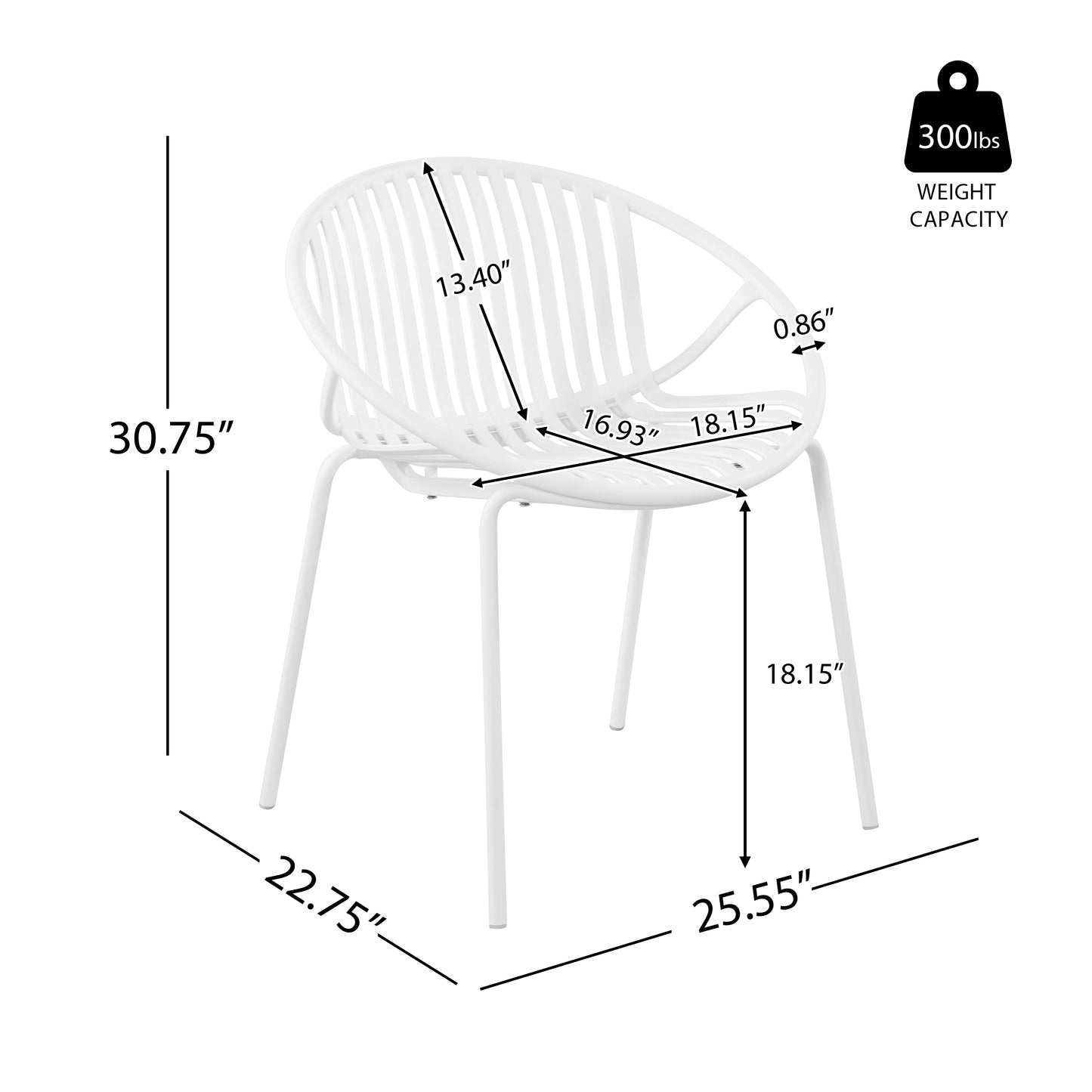 Hespera Patio Dining Chairs with Metal Legs & Breathable Plastic Backrest