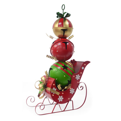 MerryMingle Iron Christmas Sleigh Decoration with Triple Stacked Bells