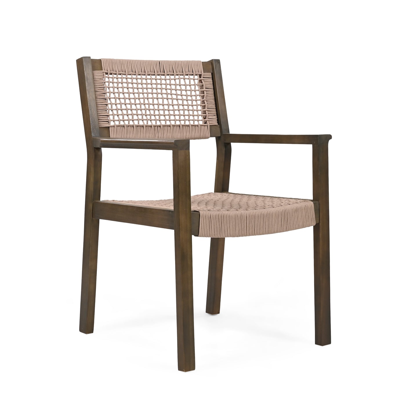 Seraphina Outdoor Patio Acacia Wood Braided Rope Dining Chairs, Set of 2