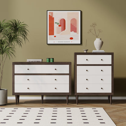 Farhart Mid Century Modern 2 Piece Double Dresser and 4 Drawer Dresser Bedroom Set