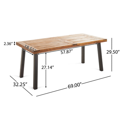 Chitwood Indoor Modern Industrial Acacia Wood Dining Table, Natural and Rustic Metal