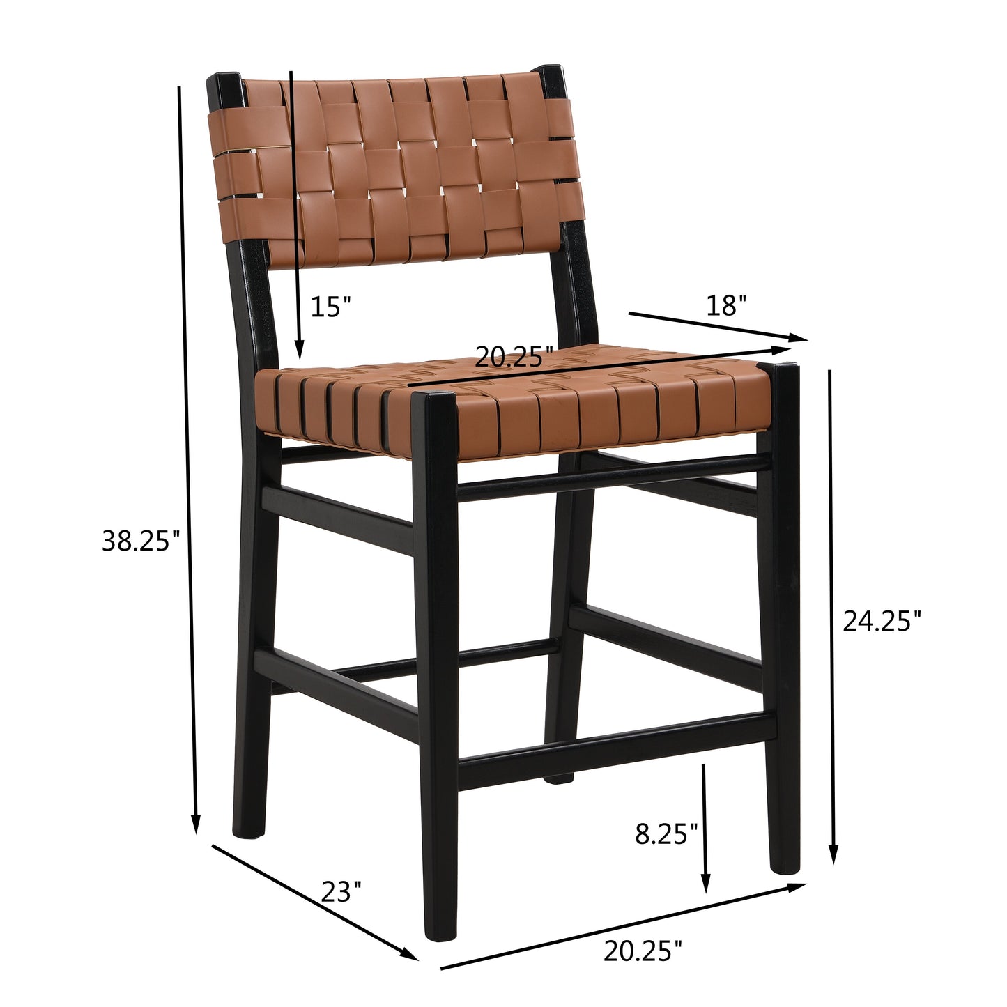 Zephyre Modern Black PU and Wood Counter Stools, Set of 2