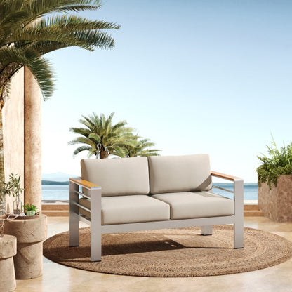 Amias Aluminum Outdoor Patio Loveseat with Beige Cushions