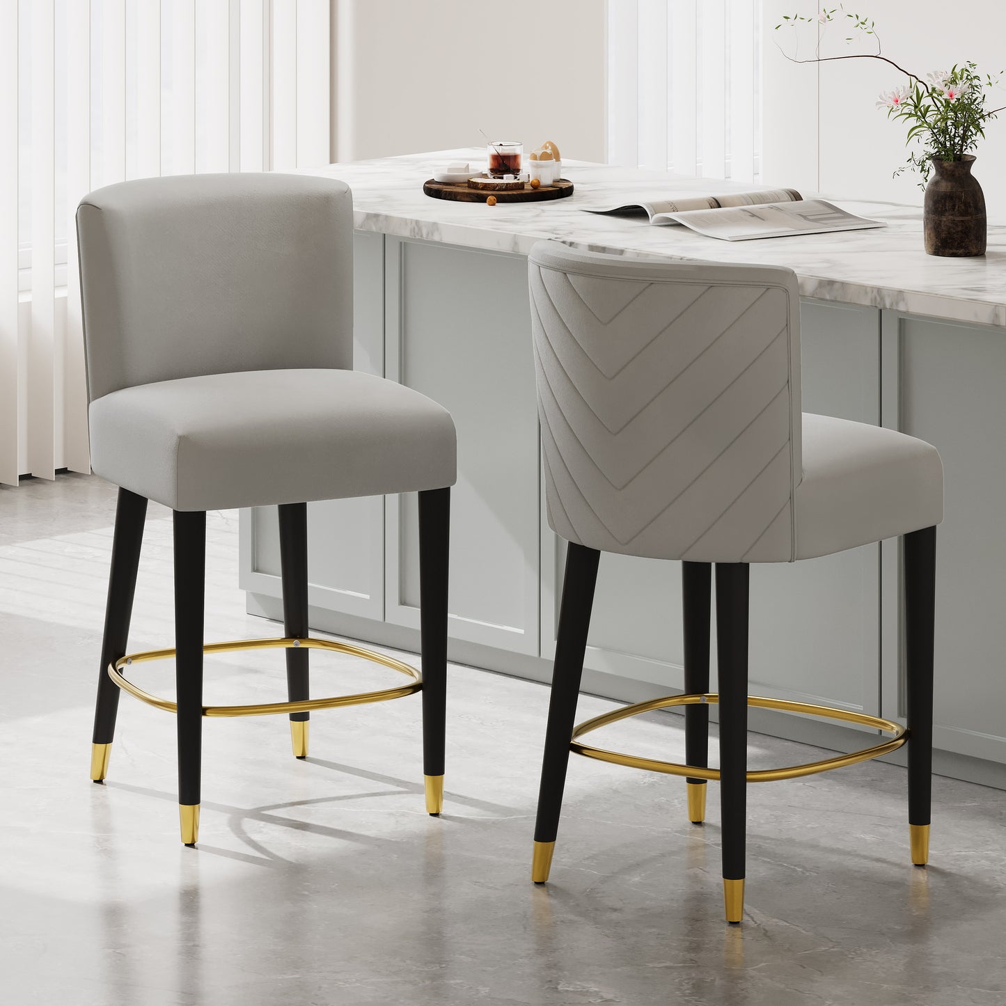 Luminaire 27" Upholstered Counter Stools with Footrest