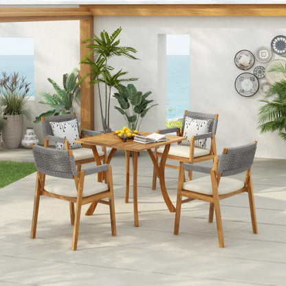 Emerey Modern Patio Dining Set Outdoor Table with 4 Chairs, Wood Finish