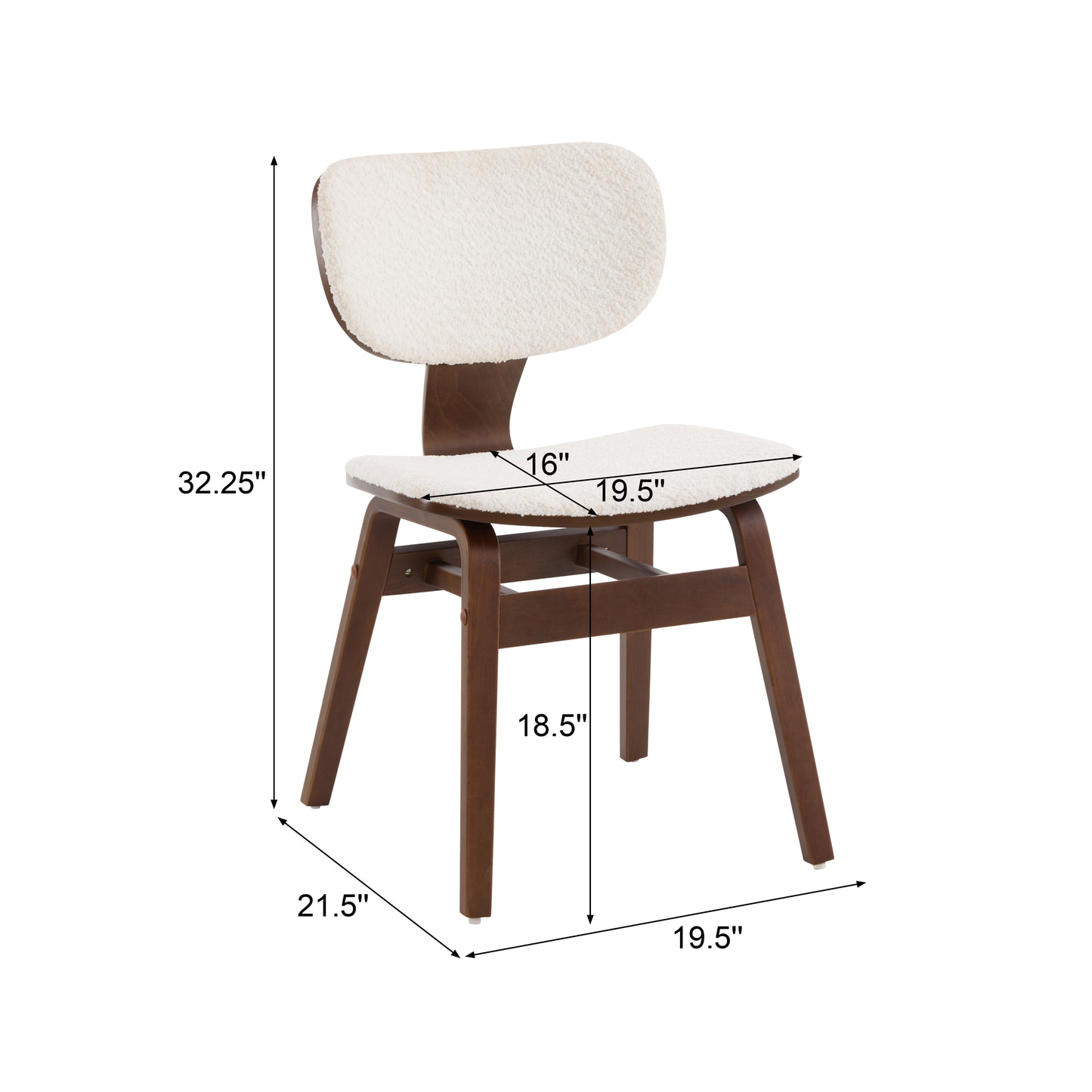 Aval Modern Upholstered Boucle Side Chair, White + Walnut