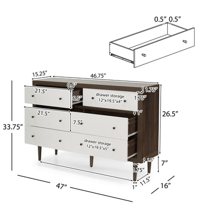 Farhart Mid Century Modern 6 Drawer Double Dresser