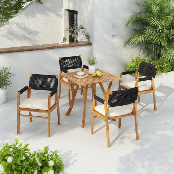 Emerey Modern Patio Dining Set Outdoor Table with 4 Chairs, Wood Finish