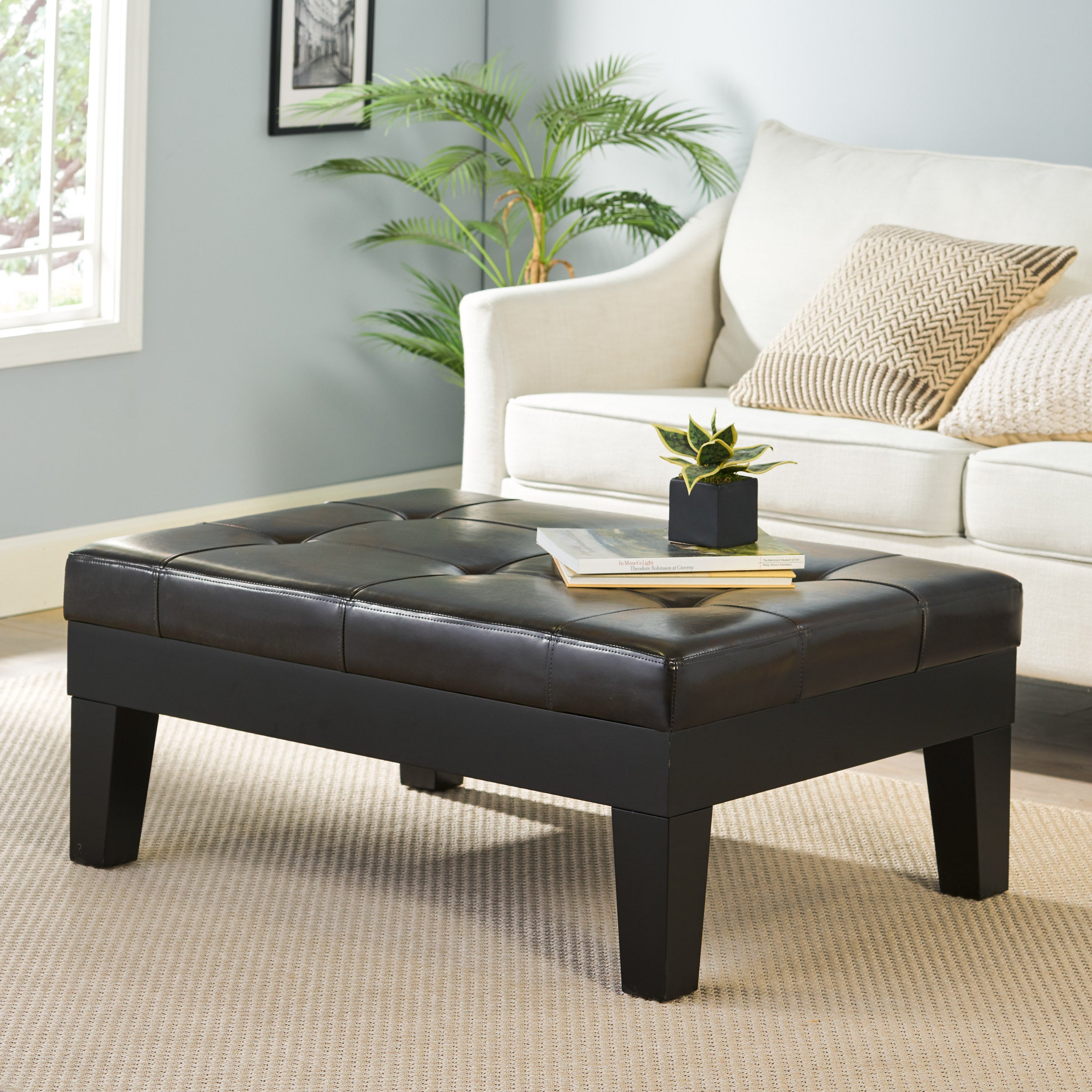 Tucson Contemporary Tufted Leather Storage Ottoman Table with