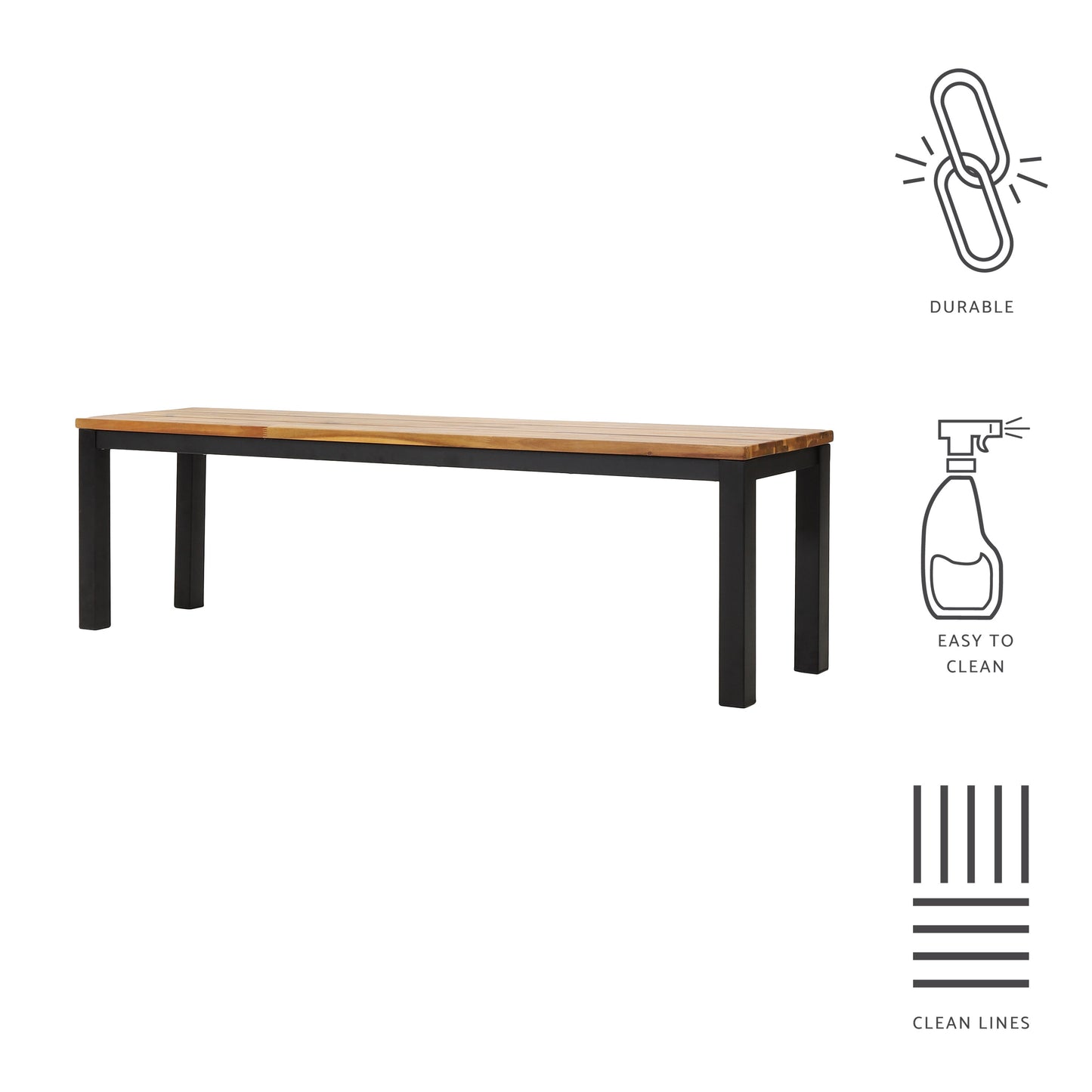 Colcord Outdoor Acacia Wood and Iron Dining Bench
