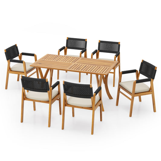 Sagaree Modern Patio Dining Set - Table with 6 Chairs, Wood Finish