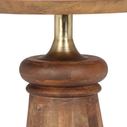 Caelume Round Pedestal Side End Table, Gold + Natural