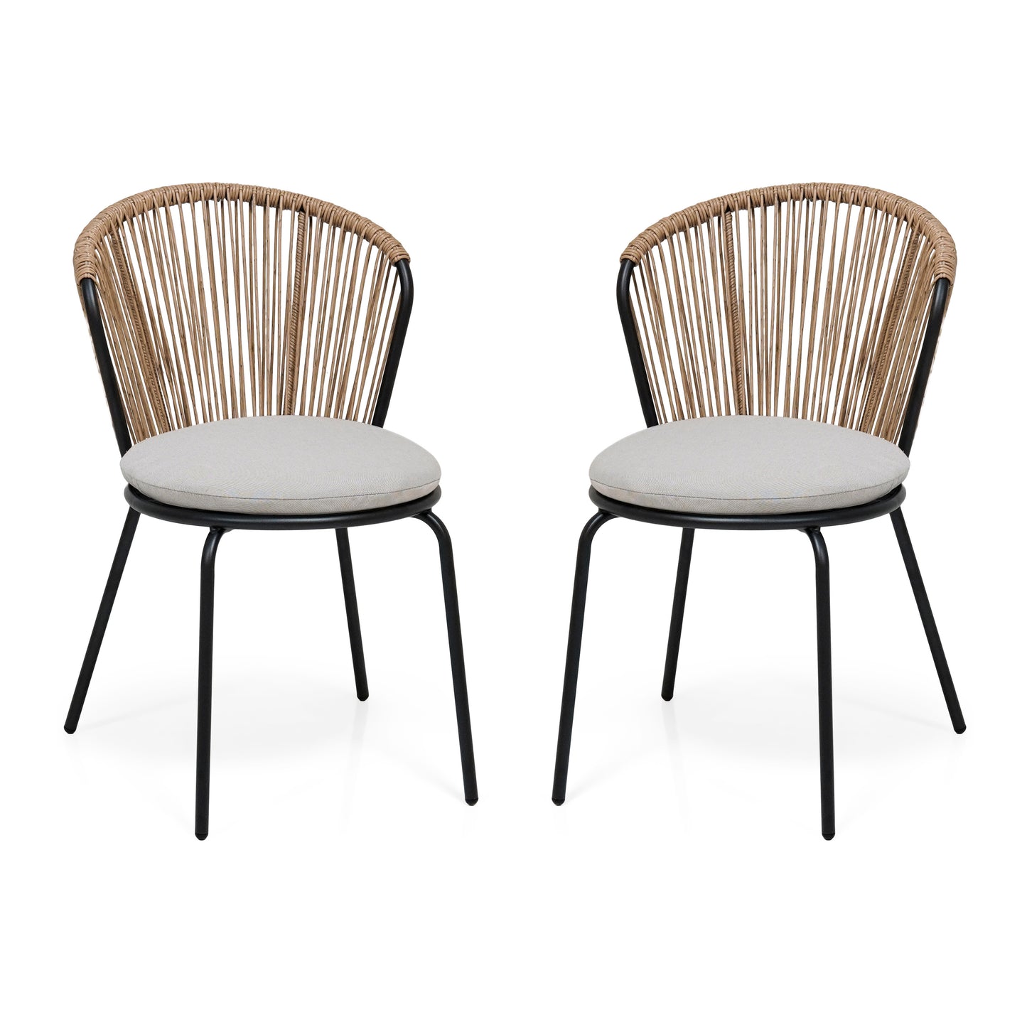 Sunny Indoor & Outdoor Rattan Dining Chair with Cushion Set of 2