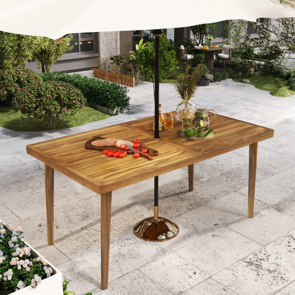 Janlish Modern Outdoor Patio Acacia Wood Dining Table with Umbrella Hole