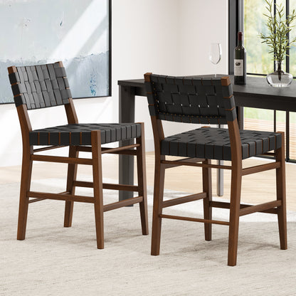 Zephyre Modern Black PU and Wood Counter Stools, Set of 2
