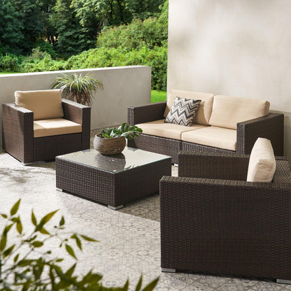 Avianna Outdoor Wicker 4 Seater Chat Set with Cushions