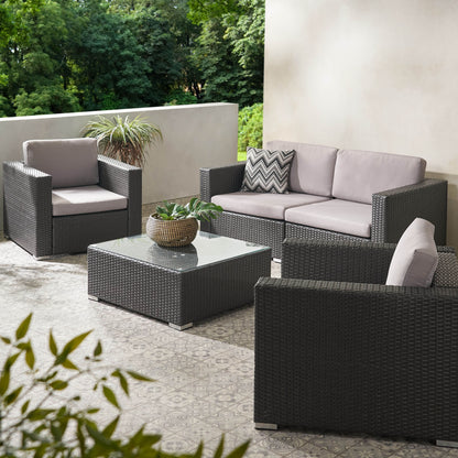 Avianna Outdoor Wicker 4 Seater Chat Set with Cushions