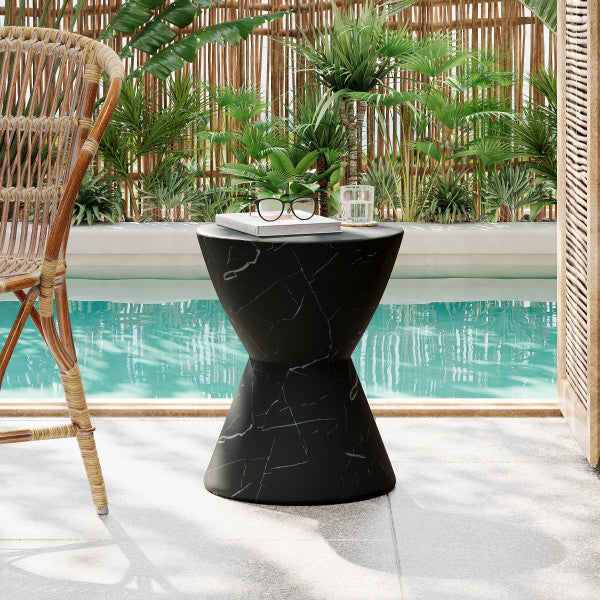 Seren Patio Round Hourglass Accent Table, Concrete