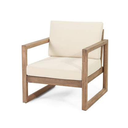 Petteti Outdoor Acacia Wood Club Chair with Cushions, Brown and Beige