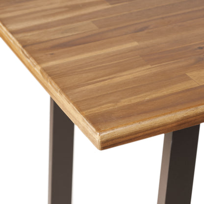 Pablo Acacia Wood and Iron Bar Table, Natural Brown, Rustic Metal
