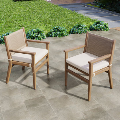 Daphne Outdoor Patio Dining Chairs with Rope Weave Back ,Cushioned, Set of 2