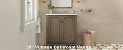 Orion 30" Vintage Bathroom Vanity with Ceramic Sink, Bathroom Vanity Cabinet,Antique Brown
