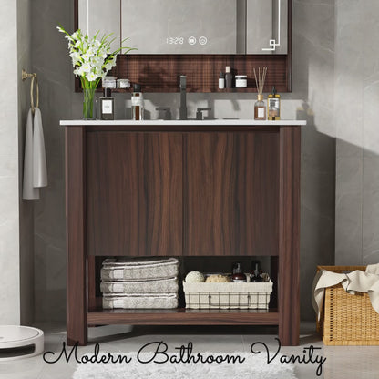 Caryaty Bathroom Cabinet Vanity with Rectangle Ceramic Sink