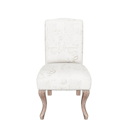 Crown Back French Script Beige Fabric Dining Chairs (Set of 2)