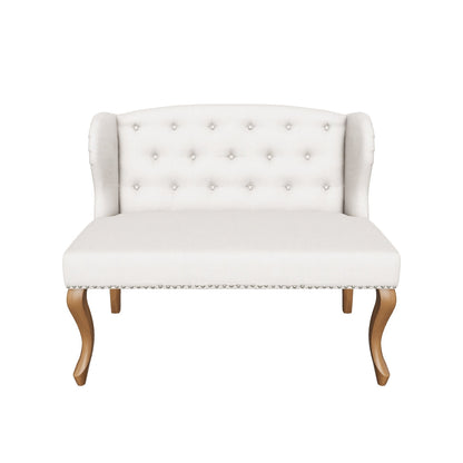 Eva French Country Style Tufted Beige Fabric Wingback Bench
