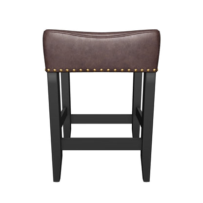 Ogden Contemporary Bonded Leather 26 Inch Backless Counter Stool (Set of 2), Brown and Matte Black