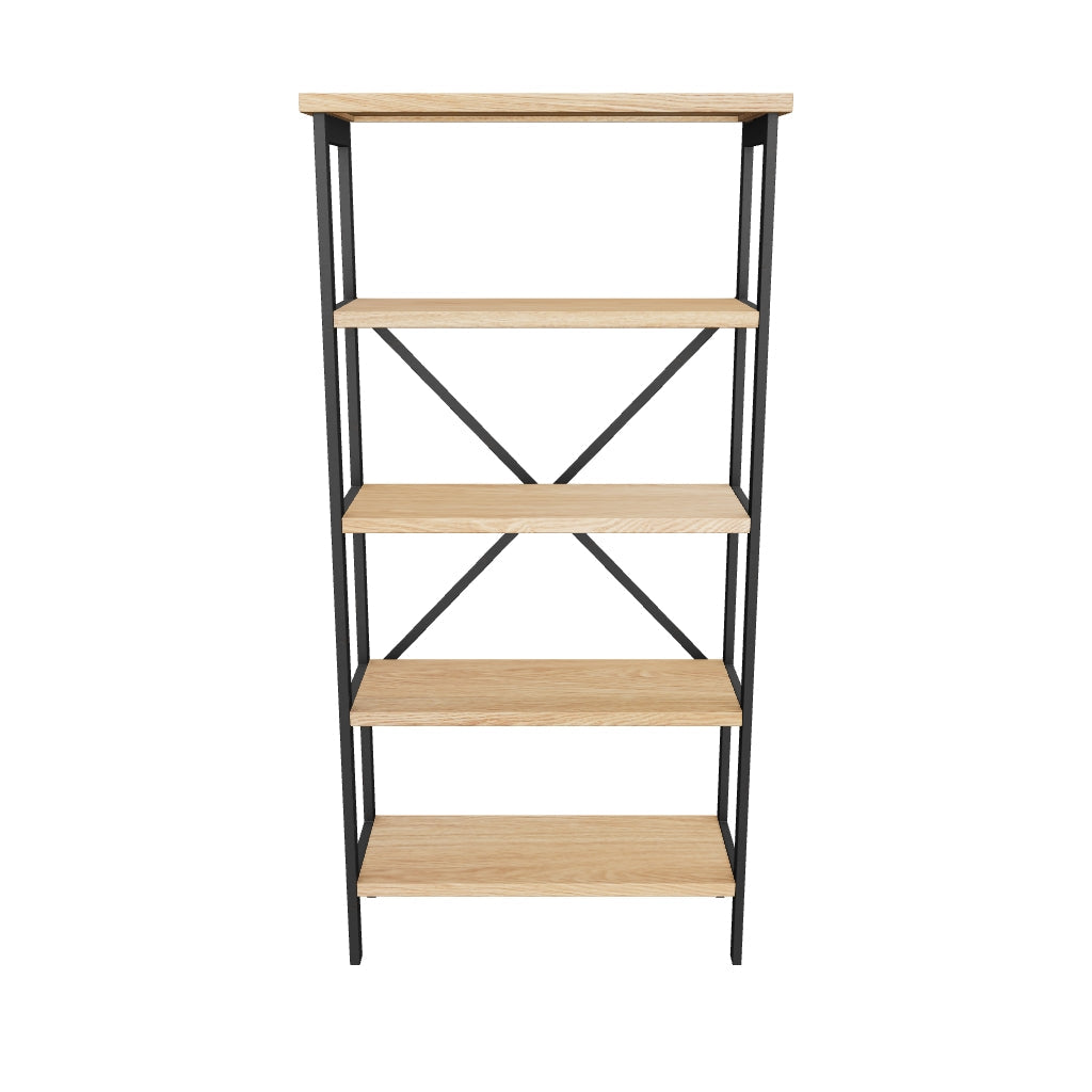 Warner Rustic 4 Shelf Wood & Metal Etagere Bookcase – GDFStudio