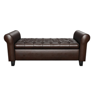 Charlemagne Rolled Arm Tufted Leather Storage Ottoman Bench – GDFStudio