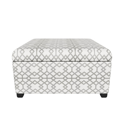 Estee Grey Geometric Pattern Fabric Square Storage Ottoman Coffee Table