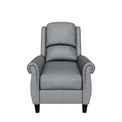 Harrah Charcoal Fabric Upholstered Push-Back Recliner with Scrolled Arms