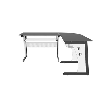 Orion Modern L-Shaped Black and Gray Iron Office Desk with Tempered Glass Top