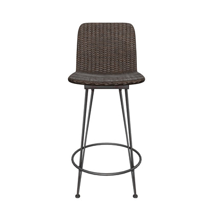 Pines 18-Inch Outdoor Wicker Barstools with Black Brush Copper Iron Frame (Set of 2)