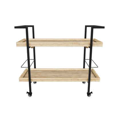 Gerard Modern Industrial Two Shelf Wood Finished Bar Cart with Rolling Casters