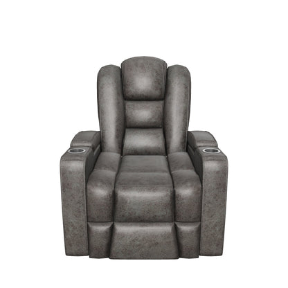 Everette Microfiber Power Recliner With Storage, USB Charger, and Cup Holder