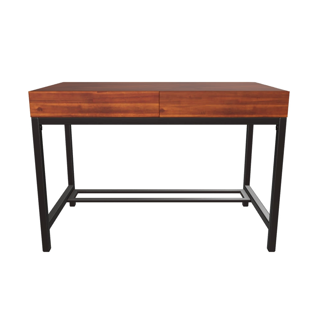 Elrod Industrial Dark Oak Acacia Wood Storage Desk with Rustic Metal I GDFStudio
