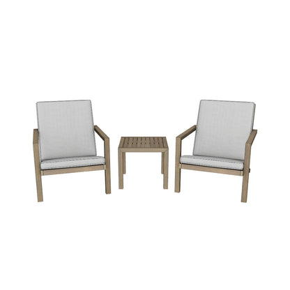 Ludwig Outdoor Acacia Wood 3 Piece Chat Set with Cushions