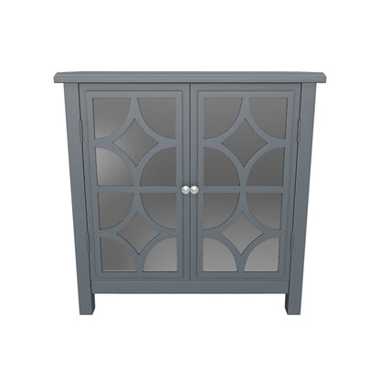 Melee Fir Wood Double Door Cabinet With Mirrored Accents, Charocal Gray