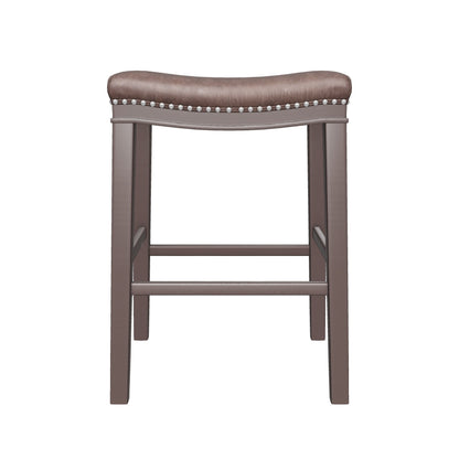 Estes Studded 30 Inch Brown Leather Saddle Barstool, Set of 2