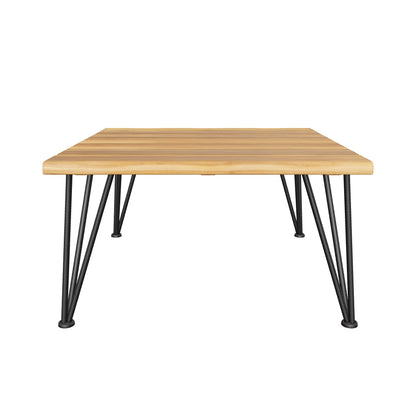 Avy Outdoor Rustic Industrial Acacia Wood Coffee Table with Metal Hairpin Legs, Teak