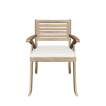 Sean Outdoor Acacia Wood Dining Chair, Gray and Cr¡§¡§me