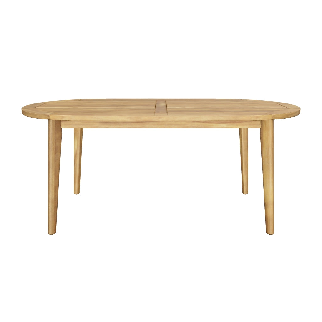 Stanford Outdoor Rustic Slat-Top Acacia Wood Oval Dining Table