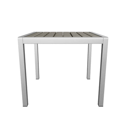 Louie Coral Outdoor Dining Table - Anodized Aluminum - Faux Wood Table Top - Square - Silver and Gray - 35-inch