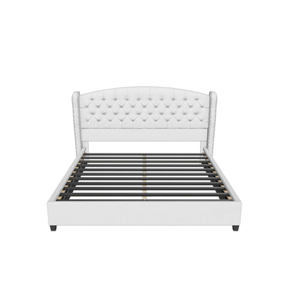 Elizabeth Fully-Upholstered King-Size Platform Bed Frame, Low-Profile, Contemporary