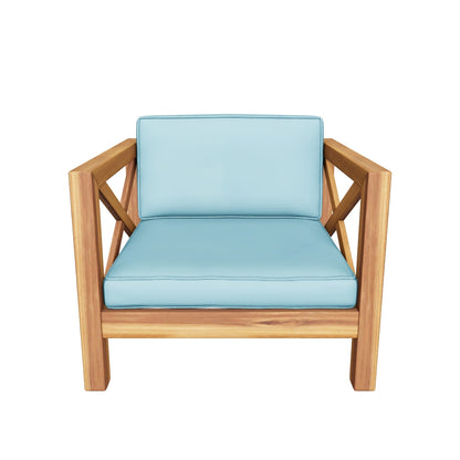 Indira Outdoor Acacia Wood Club Chair with Cushion