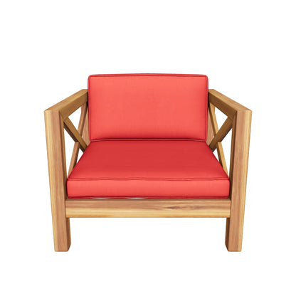 Indira Outdoor Acacia Wood Club Chair with Cushion