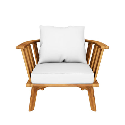 Dean Outdoor Wooden Club Chair with Cushions, White and Teak Finish